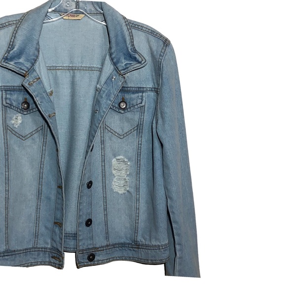 Highway Jeans Denim Jacket Large Button Up Distressed Light Wash Long Sleeve - Picture 3 of 11